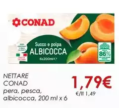 Conad - Nettare Pera, Pesca, Albicocca, 200 Ml X 6