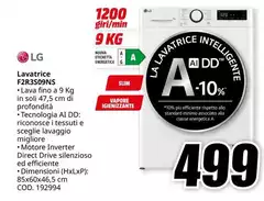 LG - F2R3S09NS Lavatrice 9kg, Classe A-10%, 1200 giri, Vapore