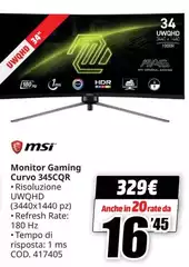 Msi - Monitor Gaming Curvo 345cqr
