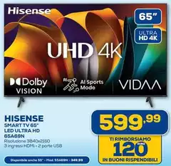 Hisense - Smart Tv 65" Led Ultra Hd 65A69N