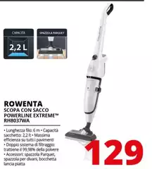Rowenta - Powerline Extreme Bagged RH8037WA Scopa Elettrica Con Filo E Sacco, Potenza 750 W, Bianco
