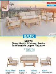 Divano 3 Post+ 2 Poltrone + Tavolino In Alluminio Legno Naturale