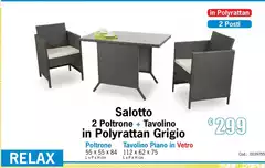 2 Poltrone + Tavolino In Polyrattan Grigio