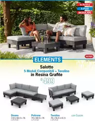 Salotto 5 Moduli Componibili + Tavolino In Resina Grafite