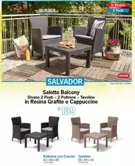 Salotto Balcony Divano 2 Posti + 2 Poltrone + Tavolino