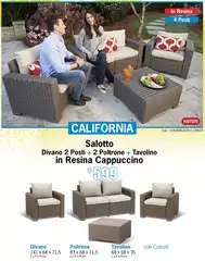  Salotto Divano 2 Posti + 2 Poltrone + Tavolino In Resina Cappuccino