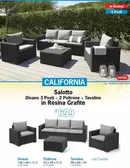  Salotto Divano 3 Posti + 2 Poltrone + Tavolino In Resina Grafite
