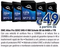 OWC Atlas Pro Sdxc Uhs-ii V60 Schede Sd Da 64gb 1tb