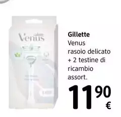 Gillette - Venus Rasoio Monouso Delicato Con Aloe Vera Per Zone Intime + 2 Testine Di Ricambio