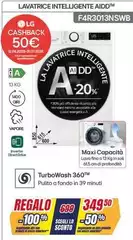 LG - F4R3013NSWB Lavatrice 13kg AI DD, Classe B, 1400 giri, Turbowash, Vapore