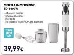 Electroline - EDI5402W Frullatore Frullatore Ad Immersione 1000 W Acciaio Inox, Bianco