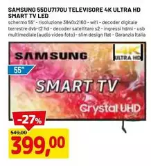 Samsung - 55DU7170U Televisore 4K Ultra HD Smart Tv Led