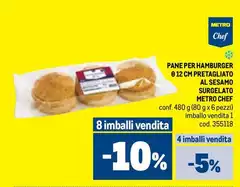 Metro chef - Pane Per Hamburger Pretaliato Al Sesamo Surgelato