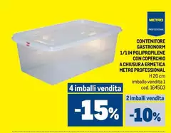 Contenitore Gastronorph 1/1 In Polipropilene Con Coperchio A Chui Supra ERMECTRO Professional