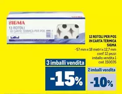 Sigma - 12 Rotoli Per Pos In Carta Termica