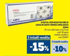 Sigma - 10 Rotoli Per Registratore Di Cassa In Carta Termica Omologata