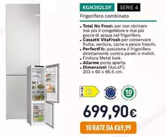 Bosch - Serie 4 KGN392LDF Frigorifero Combinato Da Libera Installazione 203 X 60 Cm Metal Look Classe D