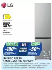 LG - GBV7280DPY Frigorifero Combinato, Classe D, 387L, Fresh Converter, Porte piatte,Argento