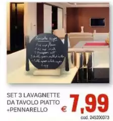 Set 3 Lavagnette Da Tavolo Piatto +Pennarello
