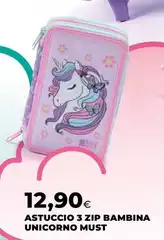 Must - Astuccio 3 Zip Bambina Unicorno