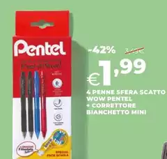 Pentel - 4 Penne Sfera Scatto Wow  + Correttore Bianchetto Mini