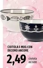 Ciotola E Mug Con Decoro Ancore