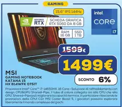 Msi - Gaming Notebook Katana 15 HX B14WFK 075IT