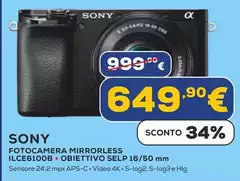 Sony - Fotocamera Mirrorless ILCE6100B + OBIETTIVO SELP 16/50 Mm 