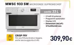 Whirlpool - Supreme Chef Microonde A Libera Installazione - MWSC 933 SW
