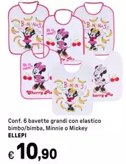 Ellebi - Conf. 6 Bavette Grandi Con Elastico Bimbo/bimba, Minnie O Mickey