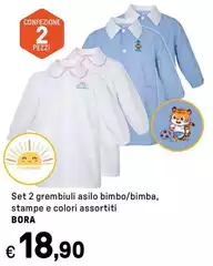 Set 2 grembiuli asilo bimbo/bimba, stampe e colori assortiti