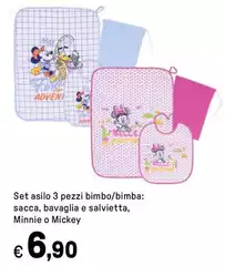 Minnie - Set Asilo 3 Pezzi Bimbo/bimba: Sacca, Bavaglia E Salvietta,  O Mickey