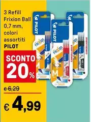 Pilot - 3 Refill Frixion Ball 0,7 Mm, Colori Assortiti