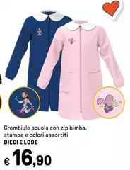 Grembiule Scuola Con Zip Bimba, Stampe E Colori Assortiti