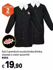 Set 2 grembiuli scula bimbo/bimba, stampe e colori