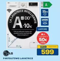 LG - F4R7011TSWG Lavatrice 11kg AI DD, Classe A-10%, 1400 giri, Vapore
