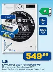 LG - F2R3S09NSWB Lavatrice 9kg, Classe B, 1200 giri, Vapore