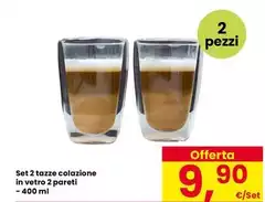 Set 2 Tazze Colazione In Vetro 2 Pareti