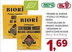 Biorì - Penne Di Avena/Fusilli Di Piselli Verdi/Tortiglioni Di Grano Saraceno/Sedanini Di Lenticchie Rosse
