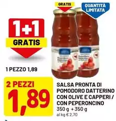 Salsa Pronta Di Pomodoro Datterino Con Olive E Capperi/Con Peperoncino