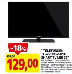 Telefunken - TE32750B4512DT Smart Tv Led 32"