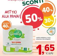Gently - Carta Igienica 3 Veli 4 Rotoli 270 Strappi