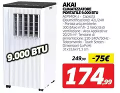 Akai - Climatizzatore Portatile 9.000 Btu