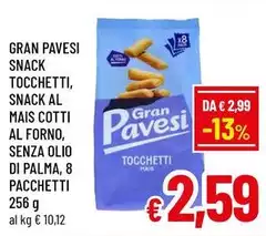 Gran Pavesi - Snack Tocchetti, Snack Al Mais Cotti Al Forno, Senza Olio Di Palma, 8 Pacchetti 