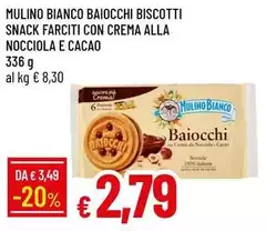 Mulino Bianco - Baiocchi Biscotti Snack Farciti Con Crema Alla Nocciola E Cacao