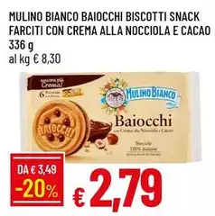 Mulino Bianco - Baiocchi Biscotti Snack Farciti Con Crema Alla Nocciola E Cacao