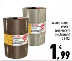 Nastro Imballo Avana O Trasparente Mm.50x60mt. 3 Pezzi