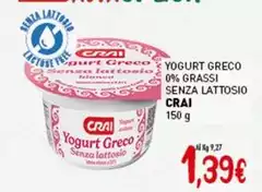 Crai - Yogurt Greco 0% Grassi Senza Lattosio