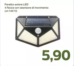 Faretto Solare Led 4 Facce Con Sensore Di Movimento