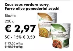 Biovita  - Cous Cous Verdure Curry, Olive Pomodorini Secchi